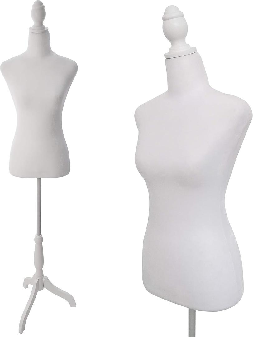 Female Dress Form Mannequin Torso Body with Adjustable Tripod Stand Dress Jewelry Display (White)