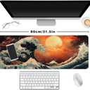 Extended Gaming Mouse Pad Anime Large Desk Pad with Non-Slip Base Full Keyboard Mat with Stitched Edges for Gaming and Office 31.5 x 11.8 inches (Orange Wave)