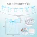 2 Strings Blue Bow Garland Banner, Pre-Strung Fish-Tail Organza Ribbon with 6.5ft Pearl Chain for Baby Shower, Bridal Shower, Wedding, Engagement, Graduation & Anniversary Party Decor