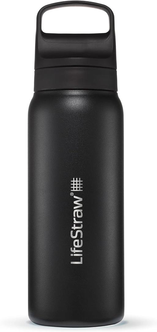 LifeStraw Go Series  Insulated Stainless Steel Water Filter Bottle for Travel and Everyday Use Removes Bacteria, Parasites and Microplastics, Improves Taste, 24oz Nordic Noir
