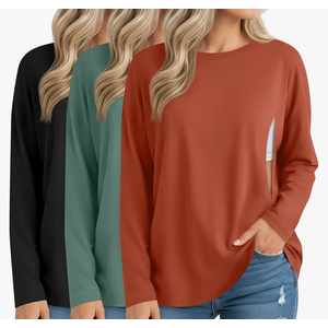 3 Pack Women's Nursing Breastfeeding Tops Long Sleeve Maternity Shirts Oversize Hidden Zipper Pregnancy Clothes,Large
