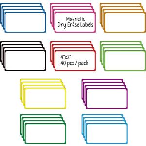 ZazzyKid Dry Erase Magnetic Labels: 40PCS, 4x2 Magnets Name Tags Plates for School Classroom & Office, Reusable Write On Magnets for Whiteboards, Lockers, Iron Shelf & Fridge (Color Framed)