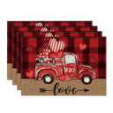 Artoid Mode Valentine Placemats Set of 4, 12x18 Inch Black Red Buffalo Plaid Hearts Truck Love Table Mats for Party Kitchen Dining Decoration