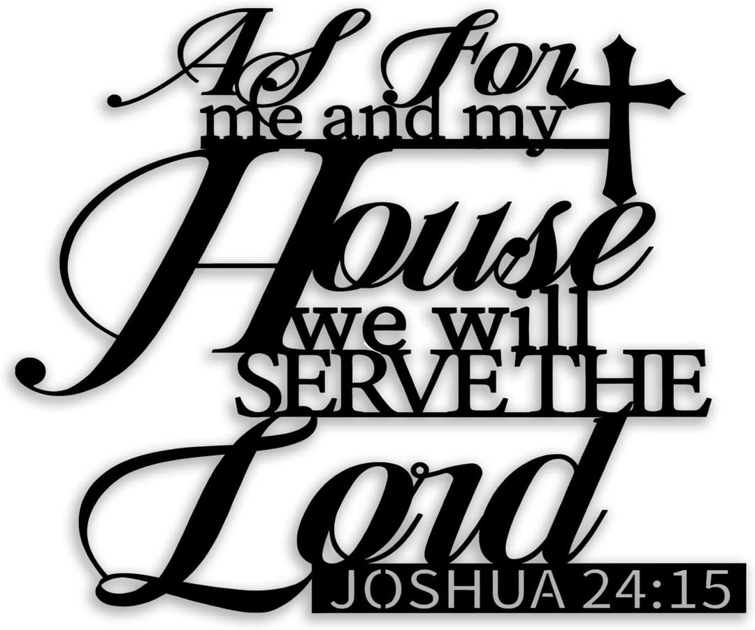 Cross Joshua 24 15 Metal Wall Decor - Christian Room Decor Motivational Inspirational Scripture Wall Art Home Decor for Living Room, Bedroom, Dining Room, Bathroom, Office (Black)