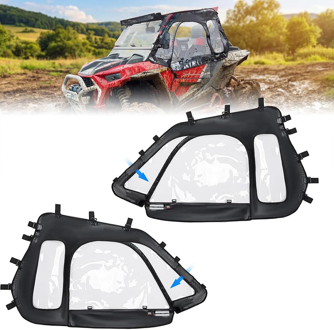 KEMIMOTO Soft Cab Enclosures & 2 UTV Dome Light Compatible with Polaris RZR XP 1000 / XP Turbo 2014-2023, UTV Upper Doors Fit with Side Mirrors YKK Zippers (Cab Enclosures)