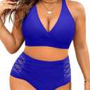 Yonique Womens Plus Size Bikini High Waisted Swimsuits Two Piece Bathing Suits Tummy Control Swimwear (Royal Blue, 20plus)
