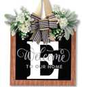 14'' Large Last Name Welcome Door Wreath for Front Door 26 Letter All Year Round Wooden Hanging Decoration for Farmhouse Home Outdoor and Indoor Decor