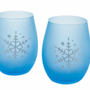 Tabletops Gallery 2 Piece Snowflake Stemless Wine Glass Set - Blue