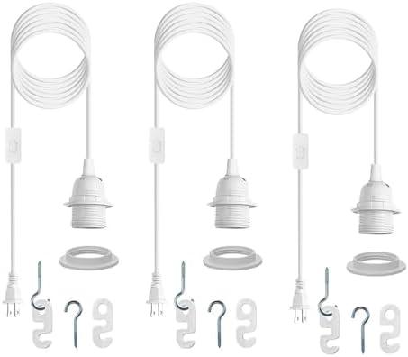 Plug in Light Socket,Pendant Light Cord Lamp Kit, 16Ft Pendant Light Cord Kit E26/E27 Light Socket Hanging Lantern Lamp Cord with On/Off Switch,Socket Rings (whyui3)