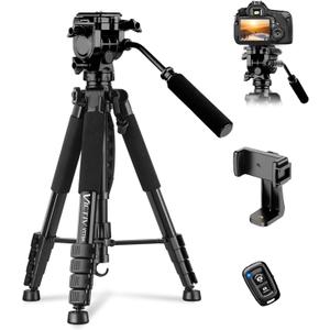 Camera Tripod, 75 Heavy Duty Tripod for Camera with Phone Holder and Travel Bag, Compatible with Video Camera, DSLR, Spotting Scopes, Camcorder, GoPro, Cell Phone, Max Load 16LB (Black)
