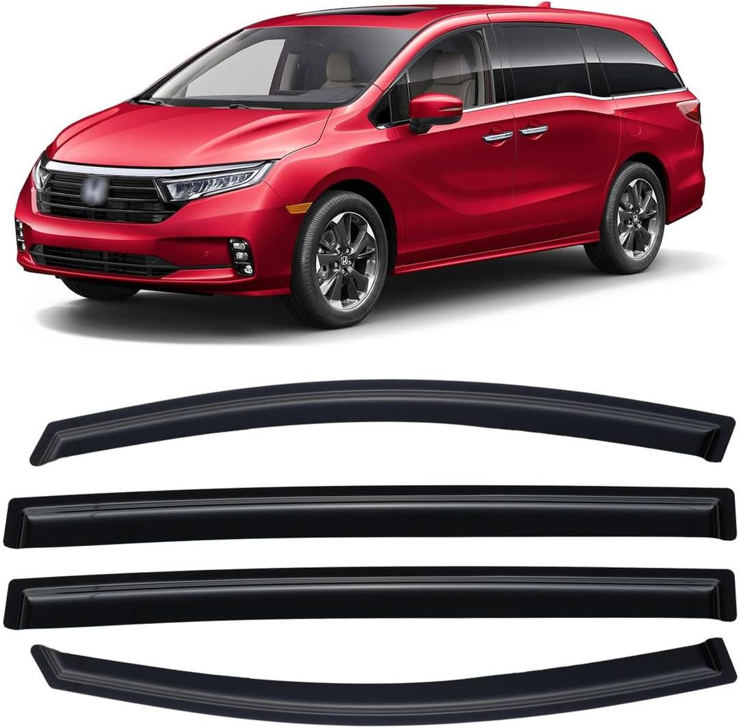 Rain Guards for 2018-2026 Honda Odyssey, Out-Channel Window Visor Shields Vent Deflector Shade Wind Dark Smoke 2019 2020 2021 2022 2023 2024, Tape-On Outside-Mount, 4PCS