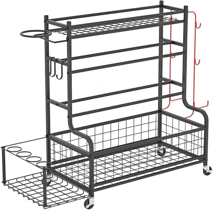Sports Equipment Garage Organizer, Multi - Functional Workout Storage with Wheels, Home Gym Storage for Dumbbells Kettlebells Yoga Mat and Balls