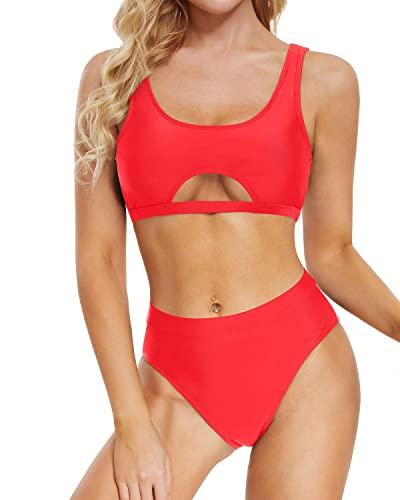 Holipick Two Piece Bikini Set for Women Underboob Bikini Sexy Push Up Swimsuit High Waisted Bathing Suit Cheeky Swimwear Red XL