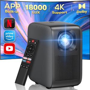 Projector 4K with WiFi Bluetooth, Netflix Licensed, Real 600 ANSI Lumen, Native 1080P Phone Projector Support Dolby Audio, Electric Focus, Auto/4P Keystone, Full Seal Compatible with Android/PC/USB