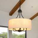 17.7" Drum Chandelier Boho Light Fixture 5 Light High Ceiling Chandelier Modern Pendant Lights for Dining Room with Linen Lampshade E12 Base