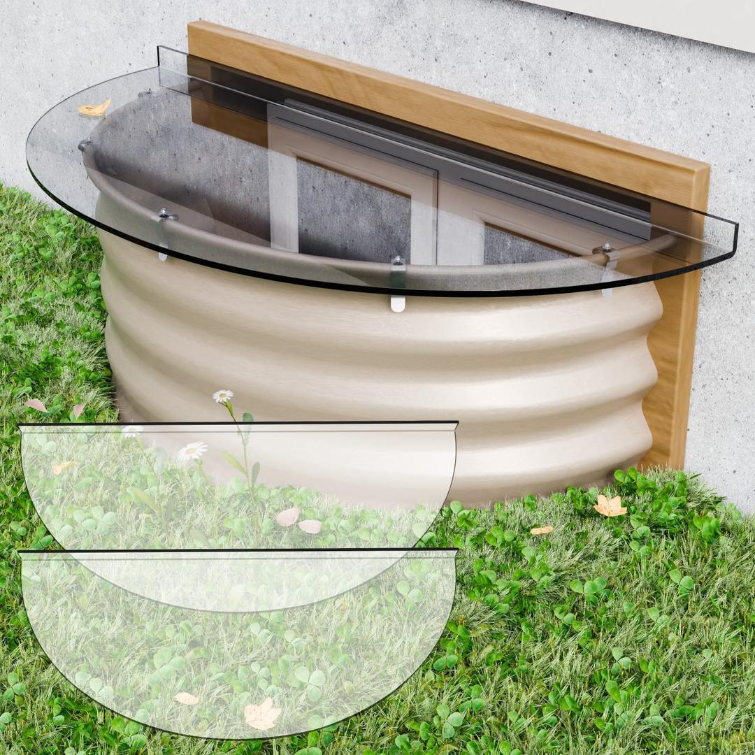 2PCS Polycarbonate Well Covers Outside, Basement/Egress Window Well Cover Clear, All-Weather Against Debris, UV Resistant, Tear-Resistant, Waterproof, Windproof (only Cover)39" X 16"