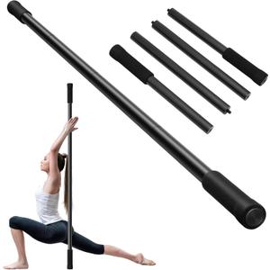 Yoga Stick 5ft Adjustable Stretching Stick, Versatile Exercise Stick Non-Slip Ends and Sponge Handles for Fitness, Flexibility and Balance, Posture Correction - Black