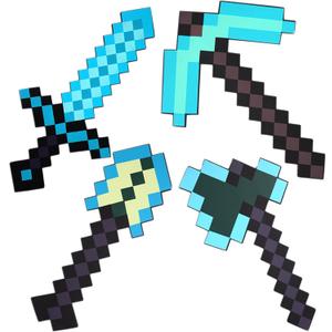 4pcs Sword Pickaxe Axe and Shovel Toy Weapon Set,Kids Role-Play Foam Weapons Accessory for Game Fans Halloween Christmas and Party