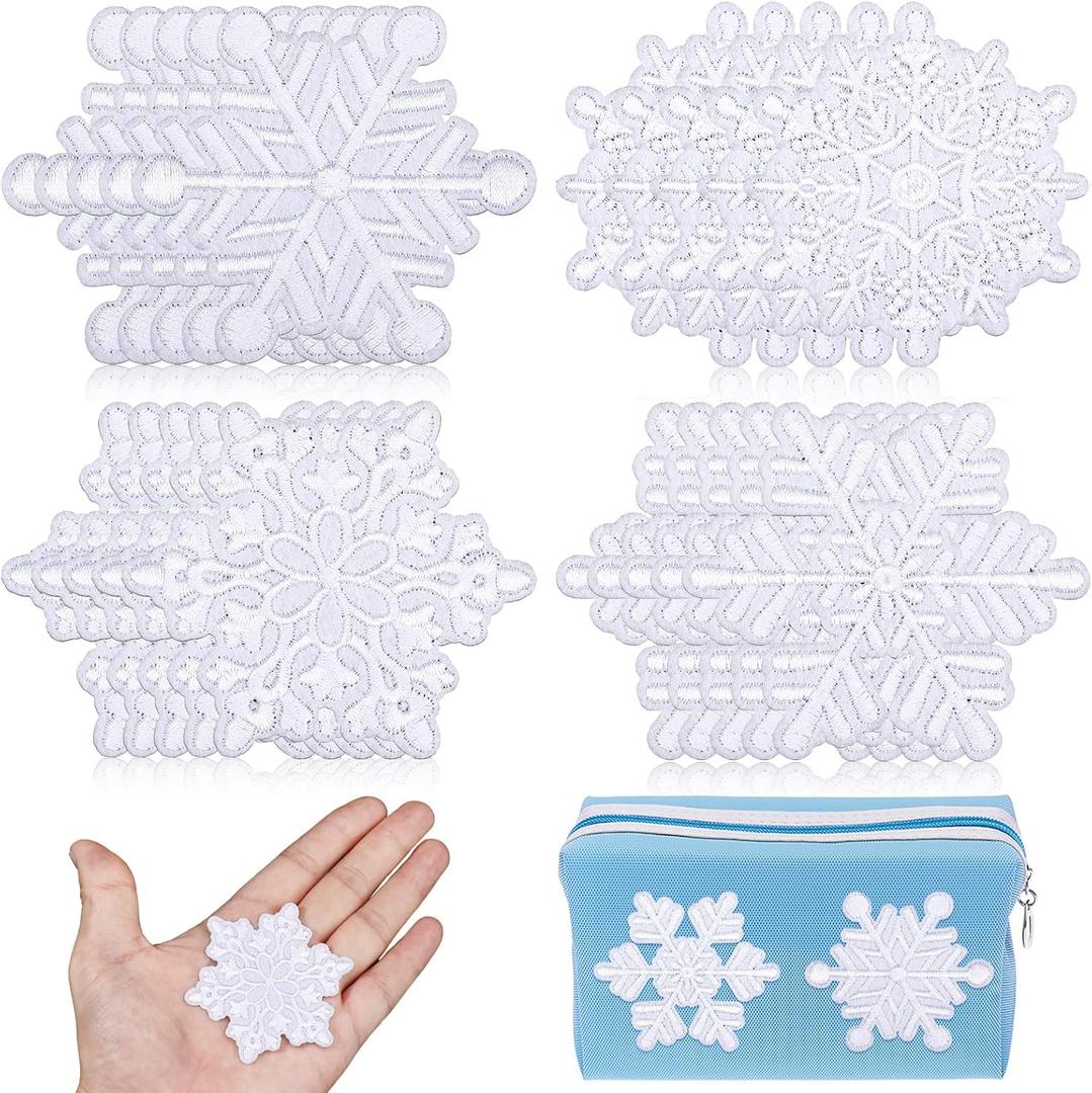 Lyrow 20 Pcs Snowflake Iron on Patches Embroidered Applique Patches Princess Party Sew on Fabric Snow Iron on for Clothing DIY Jackets Hats Gift Boxes Backpacks Bag
