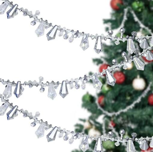 Crystal Garland Strands - Hanging Chandelier Gem Bead Chain - 14mm Clear Octagon Prism Diamond String Decorations for Wedding Party Manzanita Centerpiece Christmas Tree (Acrylic, 33 Feet)