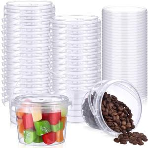 Mifoci 50 Pcs Food Clear Plastic Gallon Round Reusable Ice Cream Containers with Lids and Handles Airtight Clear Plastic Tub Freezer Reusable Pail for Popcorn Kitchen Drinks Home(8oz)
