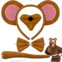 Mouse Costume with Brown Mouse Ears Headband, Tail, Nose & Bow Tie - Animal Dress Costume Kit Accessories for Halloween Cosplay Party Dress Up
