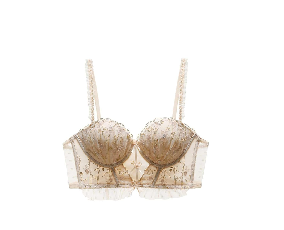 Sexy Mesh Floral Embroidered Underwire Lingerie Women Soft Lace Lingerie Bra 36C