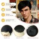 Toupee for Men Human Hair Mens Full head mask Straight hair Wig Short Straight hair Hair Fluffy Realistic Hair Wig Thin Skin Daily Party Costume Wig for Male(black) natural part