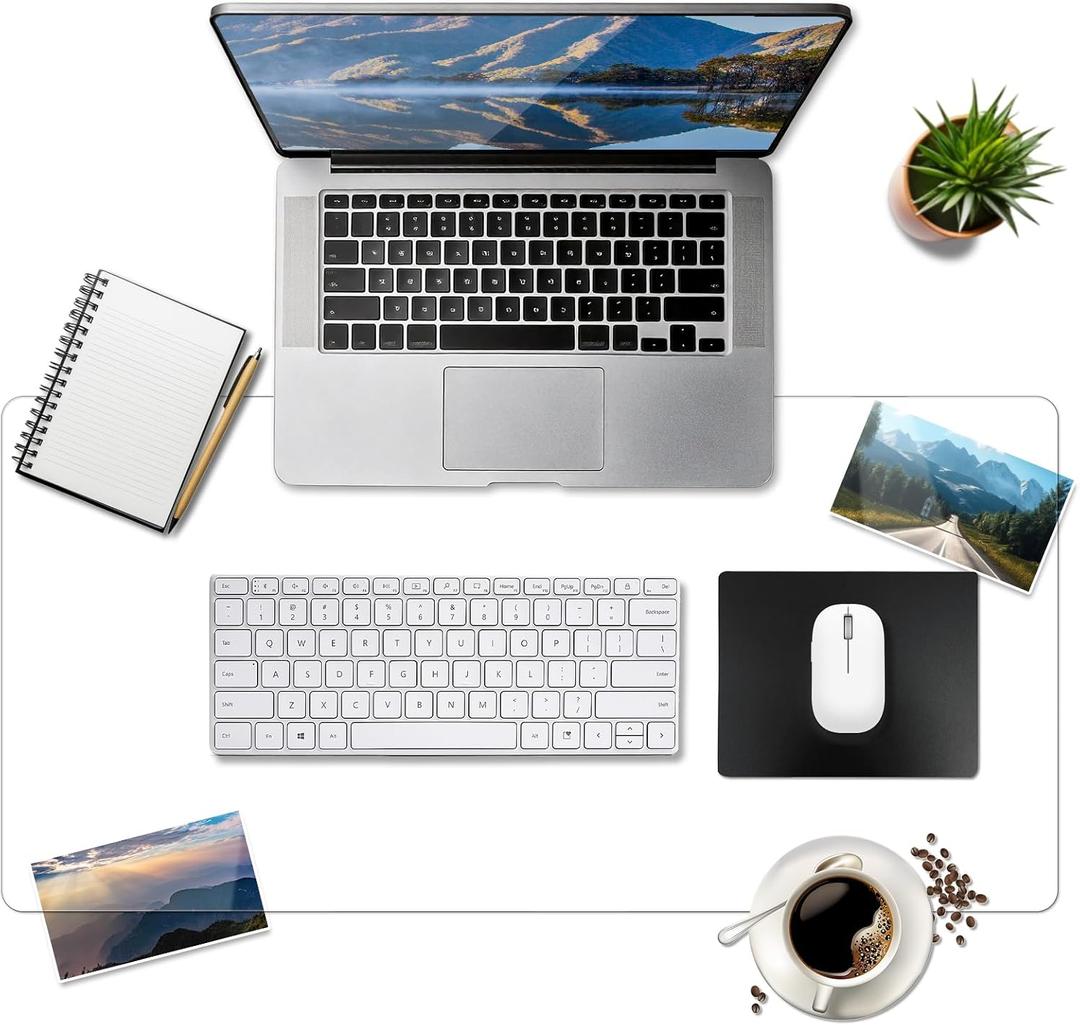 BLESWIN Clear Desk Mat, Transparent Writing Desk Mat, Durable Waterproof Multi-Functional Table Protector with Non-Slip Adhesive, 19.69 x 35.43 Inches, Suitable for Home and Office