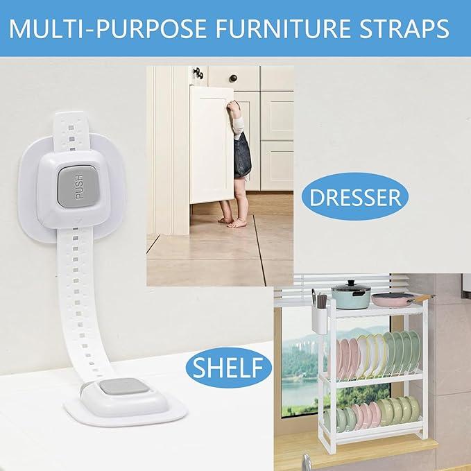 YEYA No Drill Anti tip Furniture Adjustable Straps Wall Anchors for Baby proofing (Upgraded 2P)