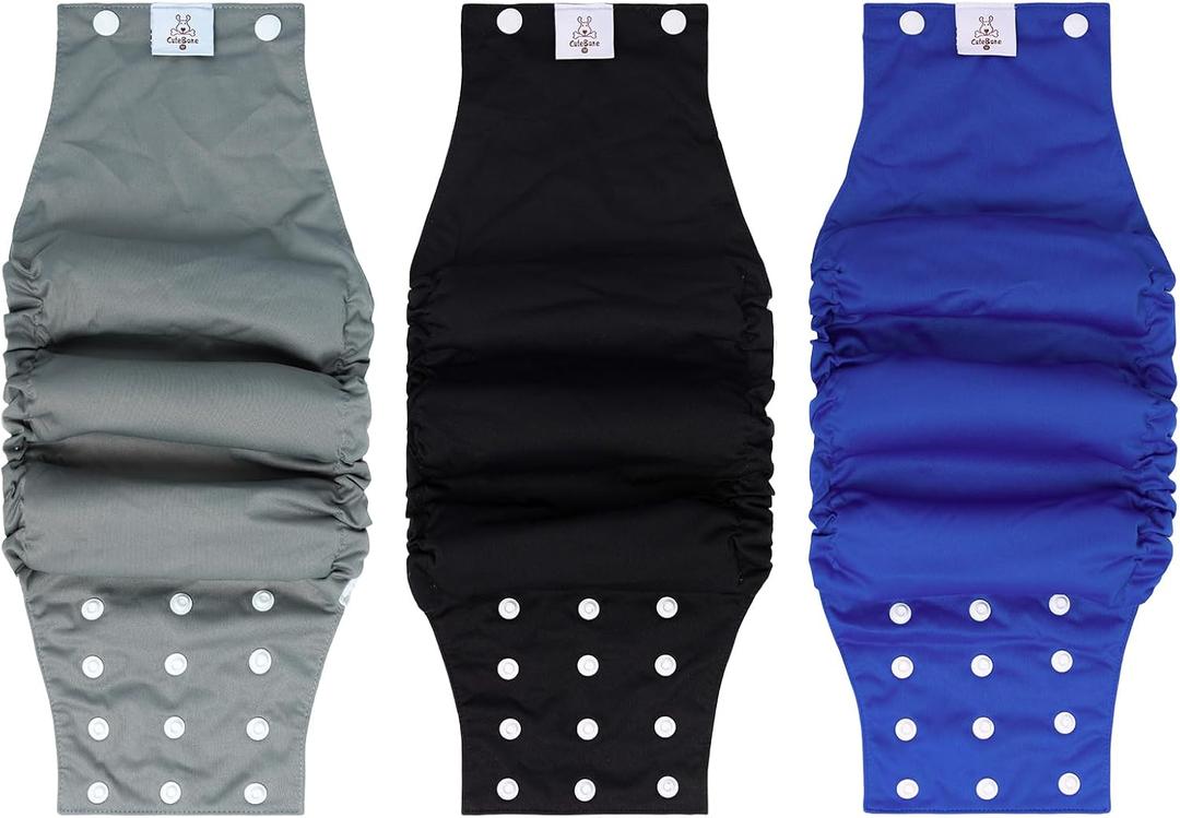 CuteBone Washable Dog Diapers Male with Snaps Reusable 3pcs a Pack Doggie Belly Band for Male Dogs Wraps KDM01M