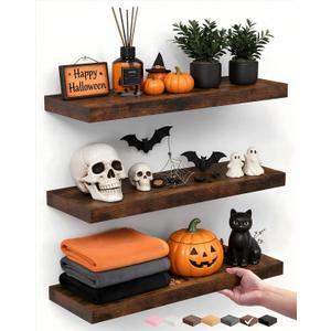 BAYKA Rustic Brown Bathroom Floating Shelves, 15.7in, 3Pk, Wall Mount Shelf
