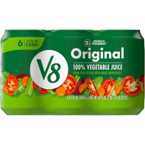 V8 Original 100% Vegetable Juice, 11.5 fl Oz Can (6 Pack), Best Before 02/12/2027 