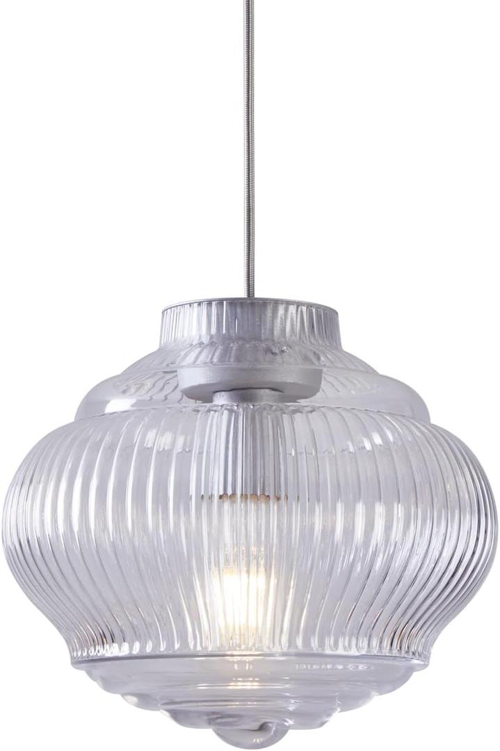 Diameter 10.8" Height 9.7" E26 Base,Farmhouse Grey Pendant Light with Clear Glass Shade, Bedroom Kitchen Island Lighting for Dining Room Entryway