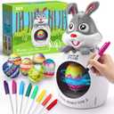 Easter Gifts for Kids, Easter Egg Decorating Kit, Easter Basket Essentials DIY Coloring Spinner with 8 Colorful Markers & 6 White Eggs, Easter Basket Stuffers/Fillers Bunny Toys for Kids Toddlers