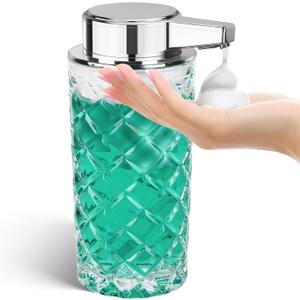 Automatic Soap Dispenser Foam for Kitchen: 11 OZ Glass Touchless Clear Auto Foaming Soap Dispenser for Bathroom - Hand Dish Lotion Home Countertop Kids - Family Couple