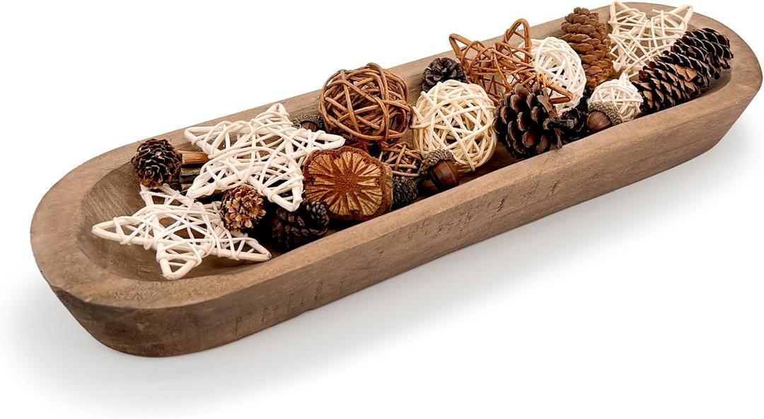 17 Inch Wooden Dough Bowls DecorativeUnique Centerpiece Bowl, Rustic Long Wood Bowl with Hand Carved for Table Centerpiece Decor, Farmhouse Boho Rustic Style Home Decor (17" x 5" x 2" Brown)