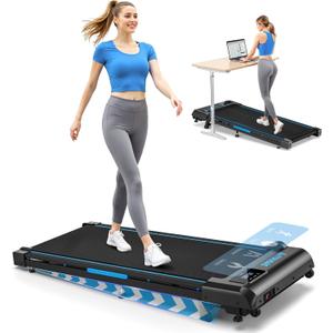 Walking Pad Treadmill, 6.2MPH Under Desk Walking Pad with 10% Incline, Treadmills for Home with Double Frame, 2.75HP Brushless Drive, 12 HIIT Programs, Remote Control, 350LBS Capacity (Black-Blue)
