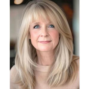 Long Mixed Blonde Layered Wig with Bangs Synthetic Replacement Wig for Women