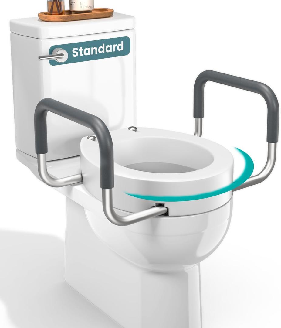 PELEGON Raised Toilet Seat With Handles (300lb) Toilet Seat Risers for Seniors, Raised Toilet Seat for Handicap Toilet Seat For Elderly & Disabled - Standard Seat
