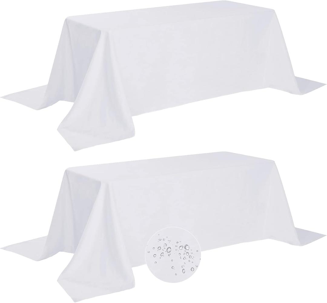 Fokitut 2 Pack Waterproof Rectangle Tablecloth, 90x156 Inch,Stain Resistant and Wrinkle Polyester Table Cloth, Fabric Table Cover for Kitchen Dining, Wedding, Party, Holiday Dinner-White