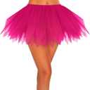 Tulle Tutu Skirt Shredded for Women Teens Short Layered Ballet Petticoat Elastic Waist Halloween Costume 80s Party Cosplay (Pink)