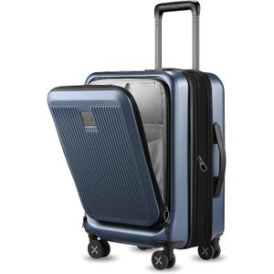 LUGGEX Carry on Luggage 22x14x9 Airline Approved, PC Hard Shell Suitcase with Front Pocket, Expandable Luggage with USB Port (Blue, 20 Inch, 37L)