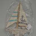 CoTa Global Aquarius Sailboat Decor - Large Handmade Wooden Boat Decor Cute Beach Style Model Sail Boat Decorations, Nautical Themed Table Top Decor