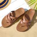 KuaiLu Womens Dressy Orthotic Flip Flops Ladies Yoga Memory Foam Summer Pool Beach Slip on Plantar Fasciitis Arch Support Khaki 9.5