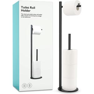 Toilet Paper Holder Stand, Bathroom Toilet Paper Roll Holder Stand with Reserve, Standing Toilet Paper Holder with Storage,Toilet Paper Roll Holder for 4 Rolls, Black