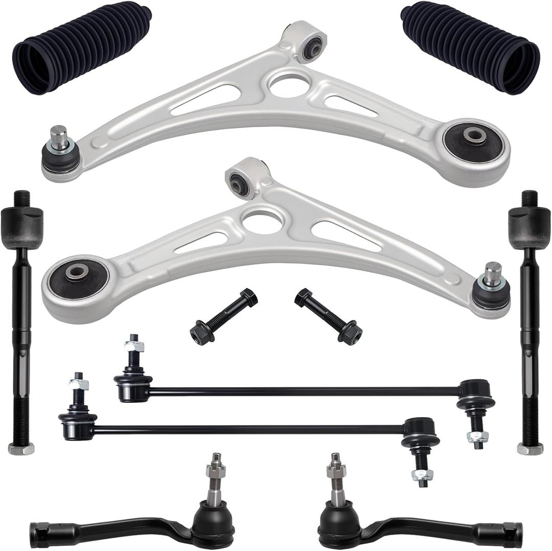 TUCAREST 10Pcs Suspension Kit Fit For 2018 2019 Hy-undai Sonata, Front Lower Control Arm w/Ball Joint + Outer Inner Tie Rod + Sway Bar + Boots [# K623733 K623734 K750792 K750793 EV801307 ES801648]