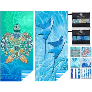 2 Pack Microfiber Lightweight Beach Towel Sand Free Quick Dry Absorbent Thin Compact Towels for Swimming Pool Camping Beach Accessories Large Easy Pack Travel Things for Vacation Essentials Gift