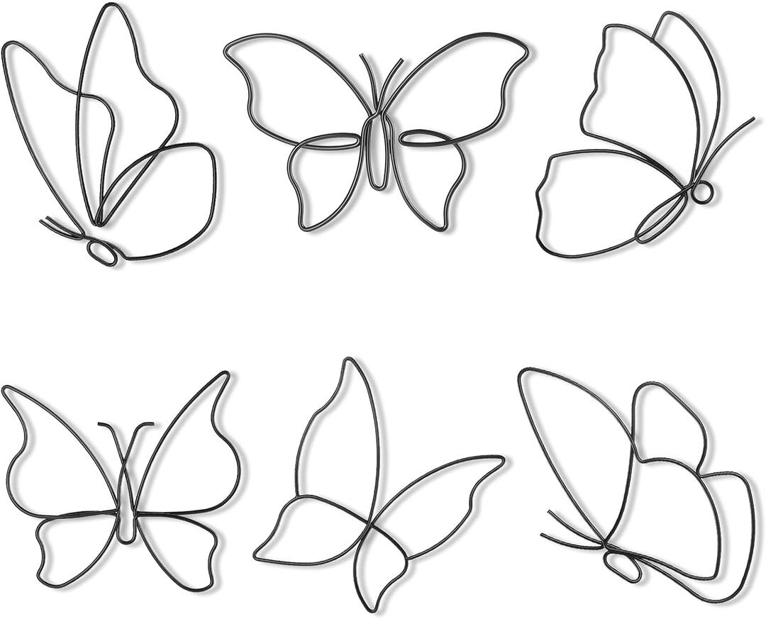 Hotop 6 Pieces Metal Butterfly Wall Decor Metal Wall Art Heart Hanging Decorations Wire Flowers Decals Decor for Kitchen Bathroom Indoor Outdoor Wedding Birthday Party (Classic,Black)