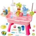 2026 Upgraded Water Table for Toddlers 1-3, Kids Mini Play Sink Toys with Running Water & Electric Pump, Kitchen Sink Sensory Toy, Fishing Game Outdoor Water Play Table for Kids Ages 4-8, Pink